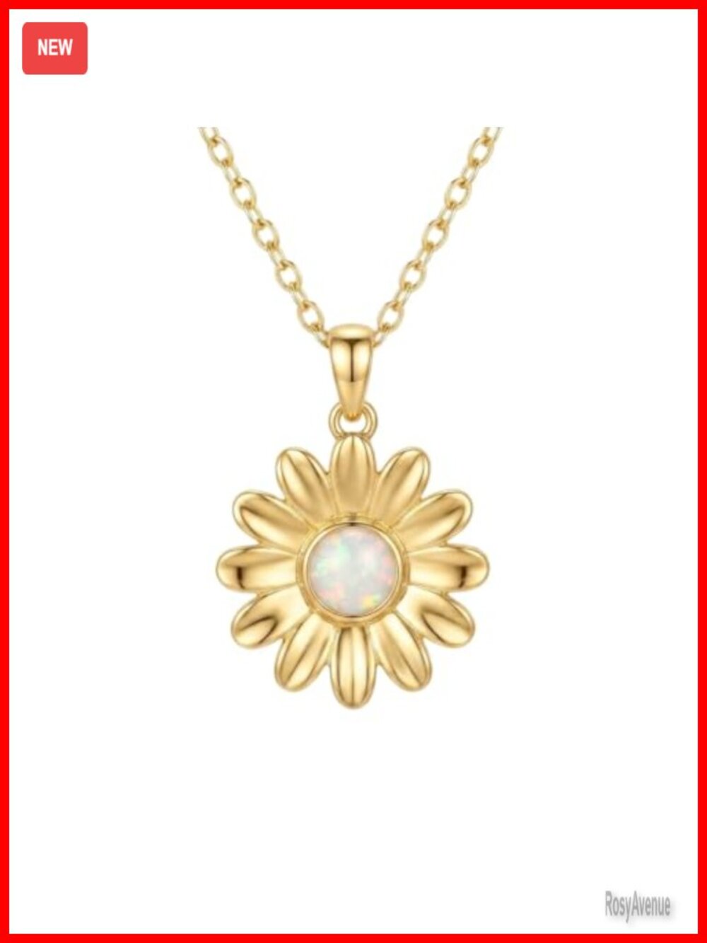14K Gold Opal Daisy Flower Pendant Necklace Adjustable 18+2 Inch